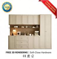 Buffet de style crème français sur mesure, armoire de cuisine pour café et meuble de rangement pour salle à manger avec quincaillerie à fermeture douce