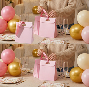 Produttori Cinesi Pronti per la Spedizione: Scatola Regalo Personalizzata in Carta Patinata Rosa Principessa con Manico a Nastro per Feste di Compleanno - Product Image 6