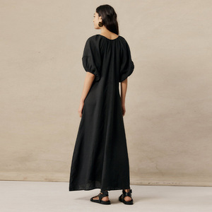 Su misura Casual volant Maxi abito <span class=keywords><strong>lungo</strong></span> manica <span class=keywords><strong>a</strong></span> sbuffo in lino cotone maniche <span class=keywords><strong>a</strong></span> <span class=keywords><strong>palloncino</strong></span> lino O collo abito <span class=keywords><strong>lungo</strong></span> per ragazze - Product Image 5
