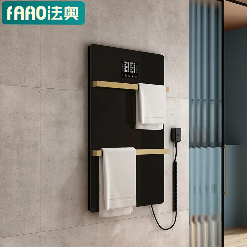 2022 New Smart Towel Rack Wall Mounted Electric Towel Rack Glass Material Towel Rack Heater Stainless Steel Rails