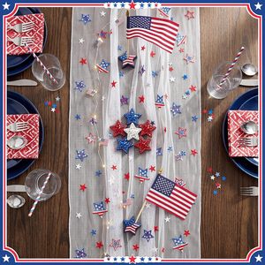Tiamon Patriotic Table <b>Runner</b> 28 x 120 Inch Embroidered Stars Red White <b>Blue</b> Party Decor USA Flag Theme - Product Image 6