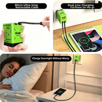Chargeur rapide tout-en-un GaN 120W OEM, double port A+C, charge rapide PD, 2 câbles extensibles intégrés (Type-C), universel