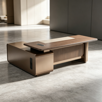Bureau de direction moderne en forme de L avec armoire latérale pour salle de direction