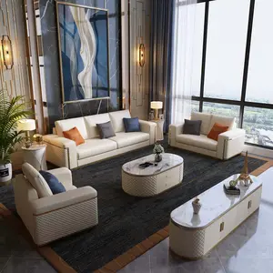 Conjunto de móveis contemporâneos design europeu, branco, bege, sala de estar com armário de mesa, para venda, reclinador, 1 sofá de 3 lugares