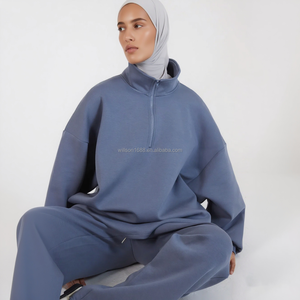 OEM modesto Set 2 pezzi per donna felpa oversize e pantaloni larghi tutto il giorno per adulti Design pulito per la stagione autunnale - Product Image 6