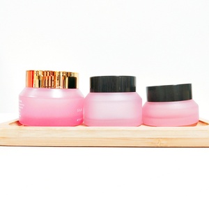 Luxury 15g 30g 50g 100g Cosmetics Face Cream <b>Empty</b> Pink Matte Slant Shoulder Glass Cosmetic <b>Jars</b> with Plastic Cap - Product Image 2
