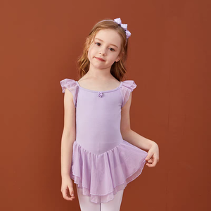 Girls Ballet Leotard Dress With Ruffle Sleeves And Skirt In Pink Blue Purple Colors For Children <b>Performance</b> <b>Wear</b> - Product Image 4