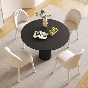 Ensemble <span class=keywords><strong>de</strong></span> table à manger ronde en acier inoxydable style crème, <span class=keywords><strong>4</strong></span> chaises, <span class=keywords><strong>design</strong></span> moderne colonne romaine, petite taille pour usage domestique - Product Image 4