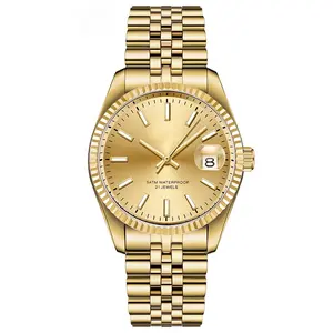ODM & OEM jam tangan otomatis jam tangan pria bermerek mewah safir kaca 21 permata jam tangan emas otomatis