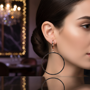 <b>Black</b> CZ Stone Round Hollow Design <b>Dangle</b> <b>Earring</b> Fine Jewelry Turkish Wholesale Handcrafted 925 Sterling Silver Jewellery - Product Image 3