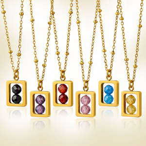 Collar de Joyería con Colgante de Piedra de Nacimiento en Acero Inoxidable 316L, Chapado en Oro de 18k, Resistente al Agua y al Deslustre, con Logotipo Personalizado para Mujer - Product Image 1