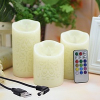 Vente chaude usb rechargeable à distance changement de couleur sans flamme led cire bougie lumière
