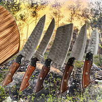 Ensemble de couteaux de chef artisanal en acier carbone de luxe, manche en bois, écologique, pour droitier, compatible lave-vaisselle, finition mate, épaisseur 2,2 mm