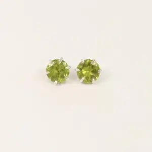 Brincos naturais de peridot, pedras preciosas redondas de 6x6mm, brincos em prata esterlina 925, feitos na índia