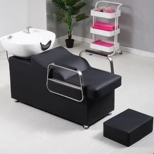 Unidad de Lavado para Salón de Belleza, Lavacabezas con Asiento Ajustable y Lavabo de Cerámica Inclinable - Product Image 1