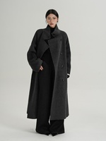 Manteau long en laine haut de gamme élégant pour femme, col montant, style décontracté double face, nouvelle collection hiver, couleur gris teint