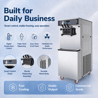 Machine à glace molle commerciale 3 saveurs, haute capacité 40L/H, avec pré-refroidissement et maintien au frais