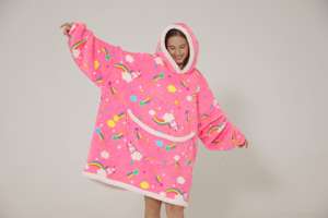 Pullover stampato in cartone di grandi dimensioni felpa con cappuccio oversize pigiama set coperta indossabile con cappuccio da donna con maniche lunghe - Product Image 2