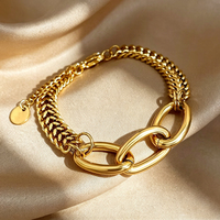 Bracelet cubain double rang en acier inoxydable exagéré, style rétro urbain cool, plaqué or 18 carats, bijoux pour femme