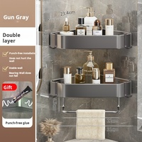Panier de douche en métal double couche Étagère triangulaire murale Panier d'angle Porte-serviettes de salle de bain Organisateur