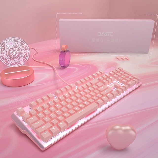 Gaming Keyboard Computer Retro Tastatur Teclado Rosado Mechanical Wireless Gaming Pink Keyboard Rgb Pc Usb Durable USB Type C