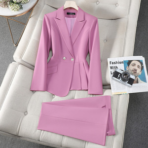 Women's Suit Set Satin Blazer Full Sleeve Autumn Office Lady Anti-Wrinkle Notched Collar Professional Workwear - Product Image 1