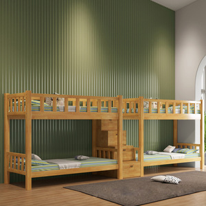 Lit superposé en bois de pin, taille double, avec échelle, pour dortoir ou chambre. - Product Image 3