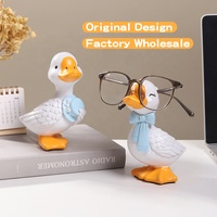 ROOGO Support à lunettes et présentoir en résine, motif canard de dessin animé, peint à la main, design animalier tendance, pour salon, chambre, décoration et cadeau