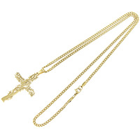 Collier pendentif croix en alliage doré, poli, ajouré, bijoux religieux tendance, en stock, vente en gros