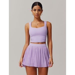Women 2 Piece Tennis <b>Set</b> <b>Square</b> Neck Tank Top High Waisted Pleated Skirt Sporty Yoga Golf Outfits Breathable Spring Summer - Product Image 2