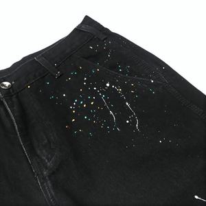 Nouveauté 2022 - Jeans slim déstructurés noirs délavés pour hommes, éclaboussures de peinture multicolores, jeans évasés à huit poches - Product Image 5