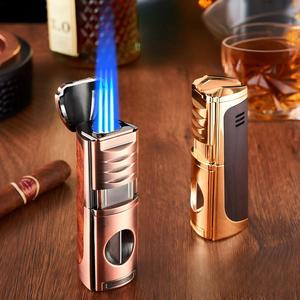 Nouveau Briquet à Gaz Portable à Trois Flammes à Allumage Direct, Spécial Cigares, Durable, Quatre-en-un, Idéal pour Cadeaux - Product Image 2