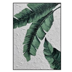 Peinture à l'huile peinte à la main, feuille de bananier, art moderne, effet 3D, cadre métallique, décoration murale pour salon, fond de canapé - Product Image 5