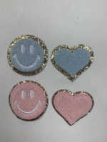Patchs brodés personnalisés en chenille et sequins thermocollants, badges à coudre avec logo laser, appliques pour chapeaux, sacs et vêtements