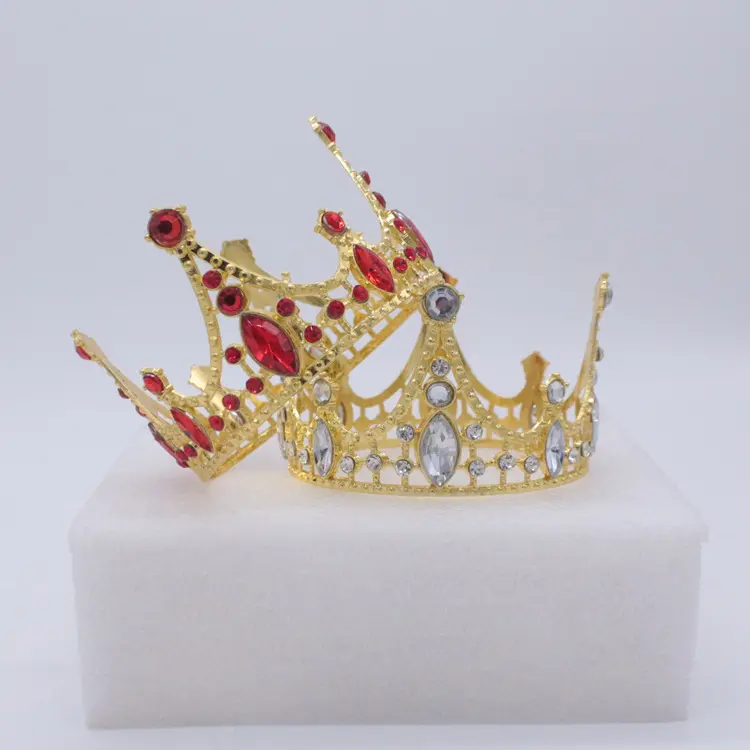 Mode métal pleine couronne ronde gâteau d'anniversaire couronne anniversaire diadèmes couronnes pour enfants petites filles