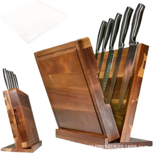 Support magnétique pour couteaux et planche à découper en bois massif pour la cuisine, organiseur d'ustensiles de cuisine, en bois d'acacia amovible - Product Image 2