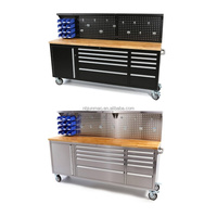 Armoire à outils robuste en acier inoxydable de 84 pouces, chariot de rangement industriel à roulettes avec panneau arrière perforé, vente en gros OEM