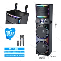 Speaker Party MT-1286A Produk Terlaris Terbaru Double 12 Inch Subwoofer Box Kayu Lampu LED Speaker Rechargeable