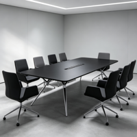 Table de réunion moderne avec bord biseauté, panneau écologique E0, pieds en acier soudés au laser et bordure en PVC assortie