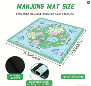 Tapis de <span class=keywords><strong>Mahjong</strong></span> Chinoiserie Classique à Motifs Floraux Verts, Pliable, 31,5x31,5 Pouces, avec Sac de Rangement Noir pour Cartes et Jeux - Product Image 1