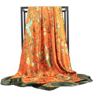 Vente en gros 90x90cm <span class=keywords><strong>Foulard</strong></span> en satin de <span class=keywords><strong>soie</strong></span> carré pour femmes Mouchoir de créateur imprimé <span class=keywords><strong>Foulard</strong></span> Bandana Cou Cravate fine uni - Product Image 4