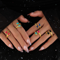 PUNK SERPENT EN RELIEF OUVERT ROUGE ANNEAU DE PIERRE NATURELLE Dazan Hiver 18k PVD Plaqué Or En Acier Inoxydable Haute Qualité Designer Bijoux
