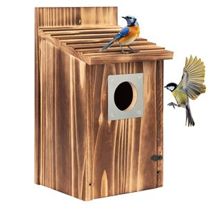 Nichoirs pour oiseaux robustes en bois carbonisé, protection contre les prédateurs, pour bleuets, moineaux, hirondelles, pinsons, boîtes de nidification extérieures faciles à nettoyer - Product Image 1