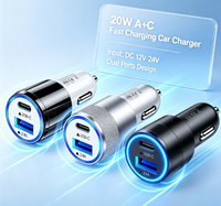 Cargador de Coche de Doble Puerto A+C con Luz Ambiental LED Azul, 12-24V, ABS, Cargador para Encendedor de Cigarrillos, Color Negro y Blanco, OEM, Venta al Por Mayor