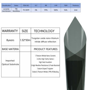 Película de Tinte para Ventanas de Automóvil Negra Premium con VLT del 5%/15%/35%, Autoregenerable, con Protección UVR del 99% y Protección UV del 100%, Material PET - Product Image 2