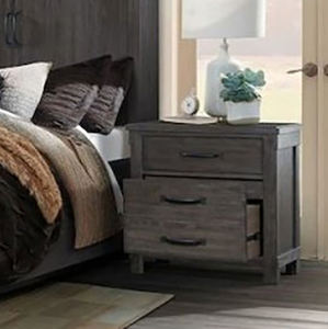 Juego de dormitorio industrial gris oscuro con cama de almacenamiento, estantería abierta, cómoda y mesita de noche - Product Image 4