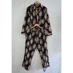 Conjunto de Pijama de Algodón Estampado para Mujer, Ajuste Cómodo, Suave y Transpirable, Ropa de Dormir Informal y Elegante de Dos Piezas - Product Image 3