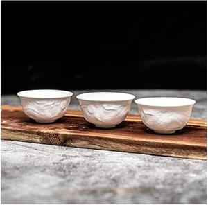 Mini <span class=keywords><strong>tazze</strong></span> da tè in ceramica Kungfu Handmake, stile drago in rilievo cinese, piccole <span class=keywords><strong>tazze</strong></span> da tè in <span class=keywords><strong>porcellana</strong></span> <span class=keywords><strong>bianca</strong></span>, tazza da tè set di 6 - Product Image 2