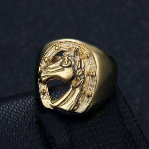 Men's Gold Plated Horse Head <b>Ring</b> <b>Titanium</b> Steel Animal Zodiac Jewelry Gift - Product Image 2