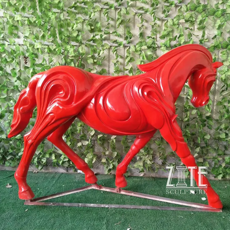 Estátua de cavalo em fibra de vidro abstrato tamanho de vida vermelha